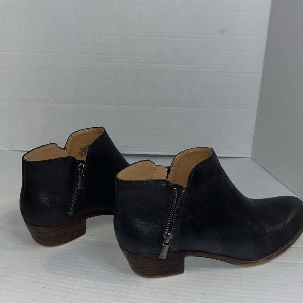 Lucky Brand-8-Black-Burklee-leather, Booties, stacked Heel, ankle boots.